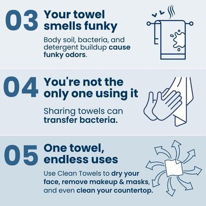 Clean Skin Club Clean Towels XL®, 100% USDA Biobased Gesichts-Handtuch, Einweg-Gesichts-Tuch, von der Eczema Association akzeptiert, Make-up-Entferner Trockentücher, ultraweich, 1 Packung, 50 Stück