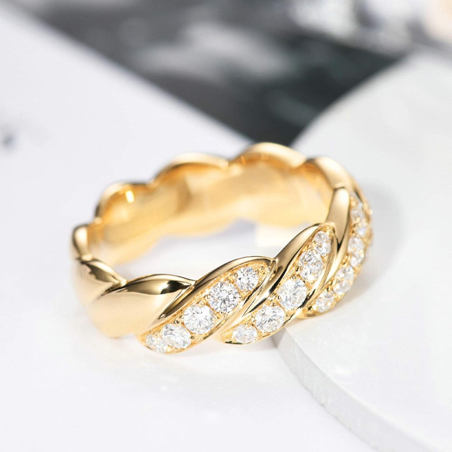Aienid 18Ct Yellow Gold Engagement Rings for Women Gold Diamond 1Ct Diamond Rope Knot Engagement Ring for Her