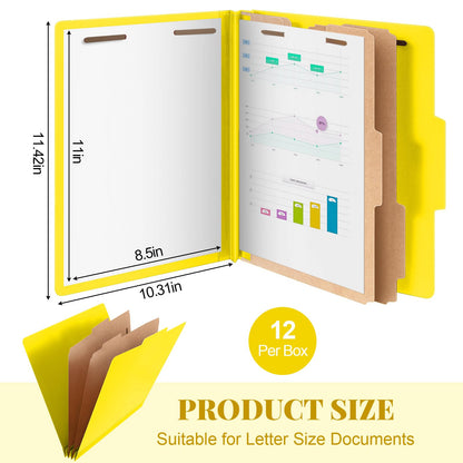Skyygemm 24 Pcs Classification Folders Letter Size Bulk - 2 Dividers Pressboard File Folder with 3. 5 Inch Expansion, 2 Prongs Fastener, Heavy Duty Office File Organizer for Teacher Medical (Yellow)
