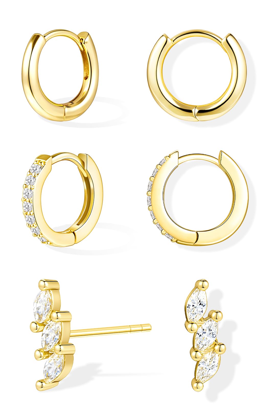 Inerney 14K Gold Plated Huggie Hoop Earrings for Women, Small Sterling Silver Earring Set Hypoallergenic Cartilage Helix Stacks, Mini Dainty Cute Trendy Birthstone Jewelry Gift for Multiple Piercings
