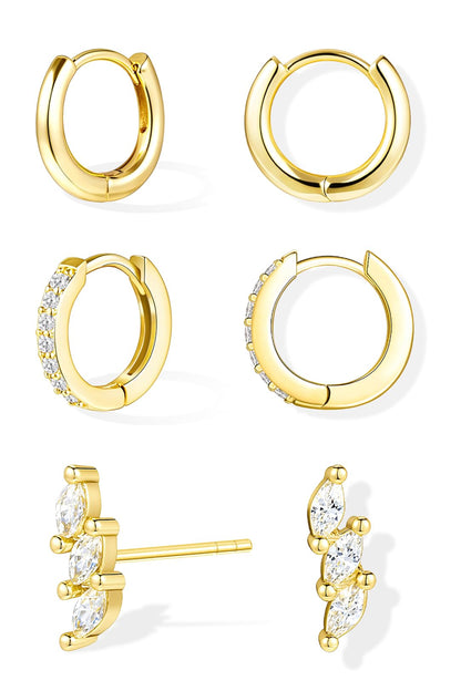 Inerney 14K Gold Plated Huggie Hoop Earrings for Women, Small Sterling Silver Earring Set Hypoallergenic Cartilage Helix Stacks, Mini Dainty Cute Trendy Birthstone Jewelry Gift for Multiple Piercings