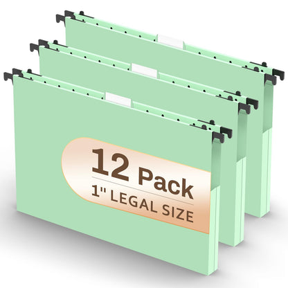 Extra Capacity Plastic Hanging File Folder, 12 Pack Reinforced Hang Folders Legal Size, Heavy Duty 1 Inch Expansion Filing Cabinet Folders, for Bulk Files, Medical Charts, Cream Yellow