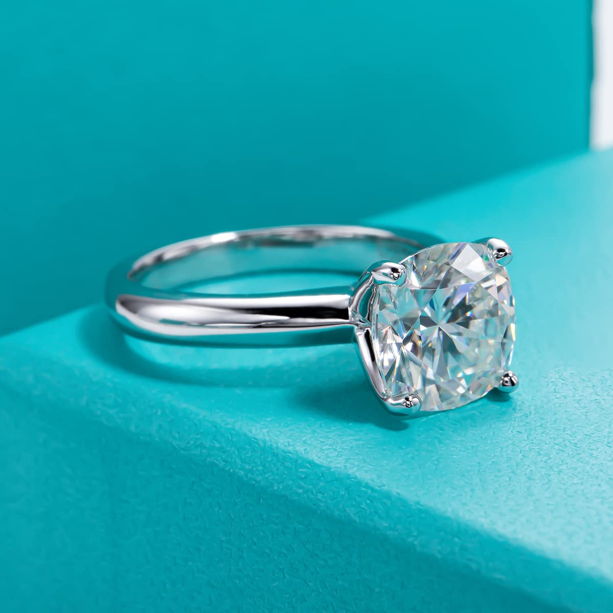 AnuClub Cushion/Emerald/Pear Moissanite Engagement Ring, D Color 925 Sterling Silver, Eternity Wedding Promise Anniversary Band Rings for Women