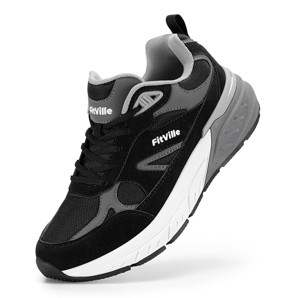 FitVille Wide Walking Shoes for Men Extra Wide Width Sneakers with Arch Support for Flat Feet Heel Pain Relief Plantar Fasciitis - Rebound NEO V1