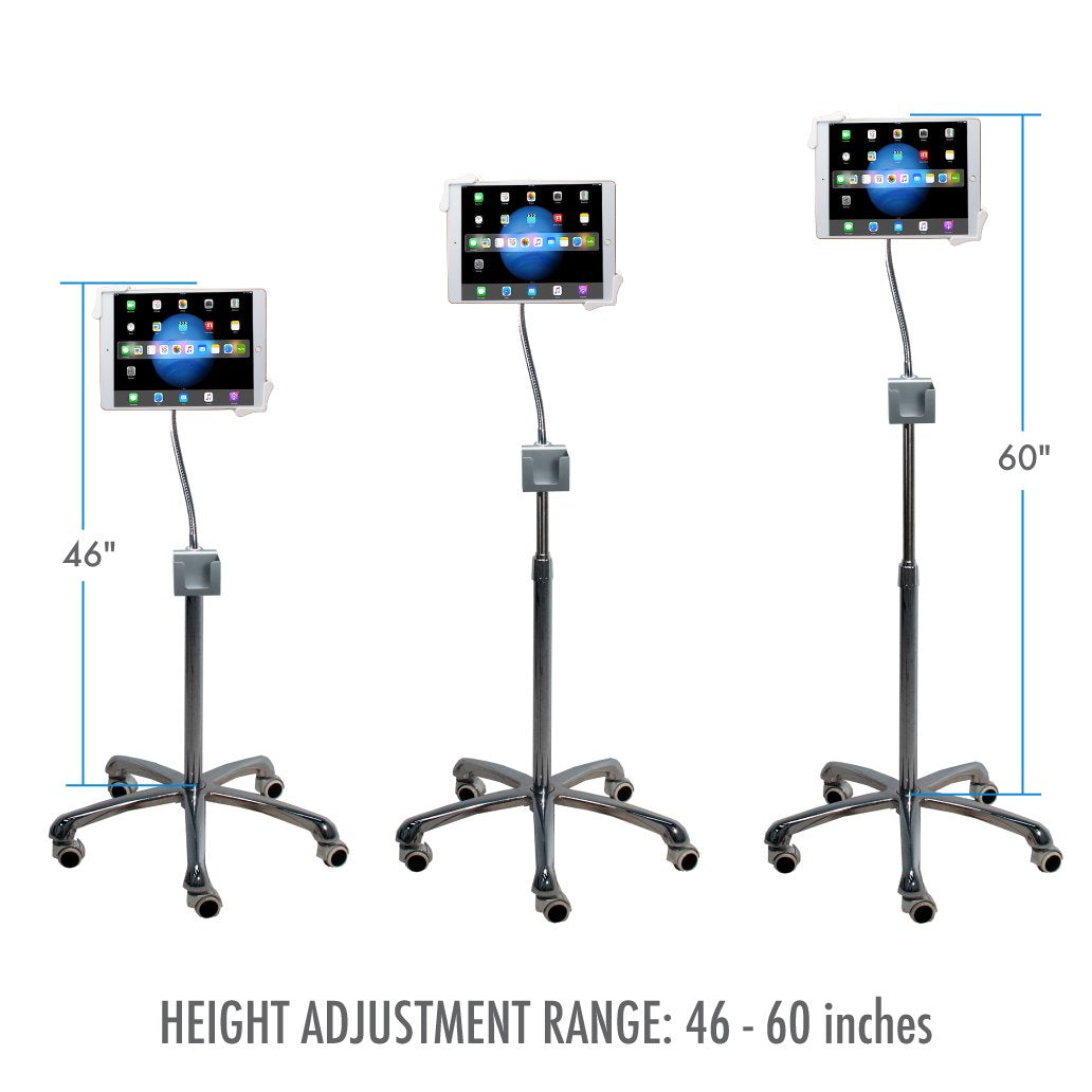 Medical Mobile Stand – CTA Medical Mobile Floor Stand for iPad 7/8/9 Gen 10.2”, 12.9” iPad Pro, 11” iPad Pro, iPad mini, iPad Air 4, Surface Pro X, and Other 7-13" Tablet - White