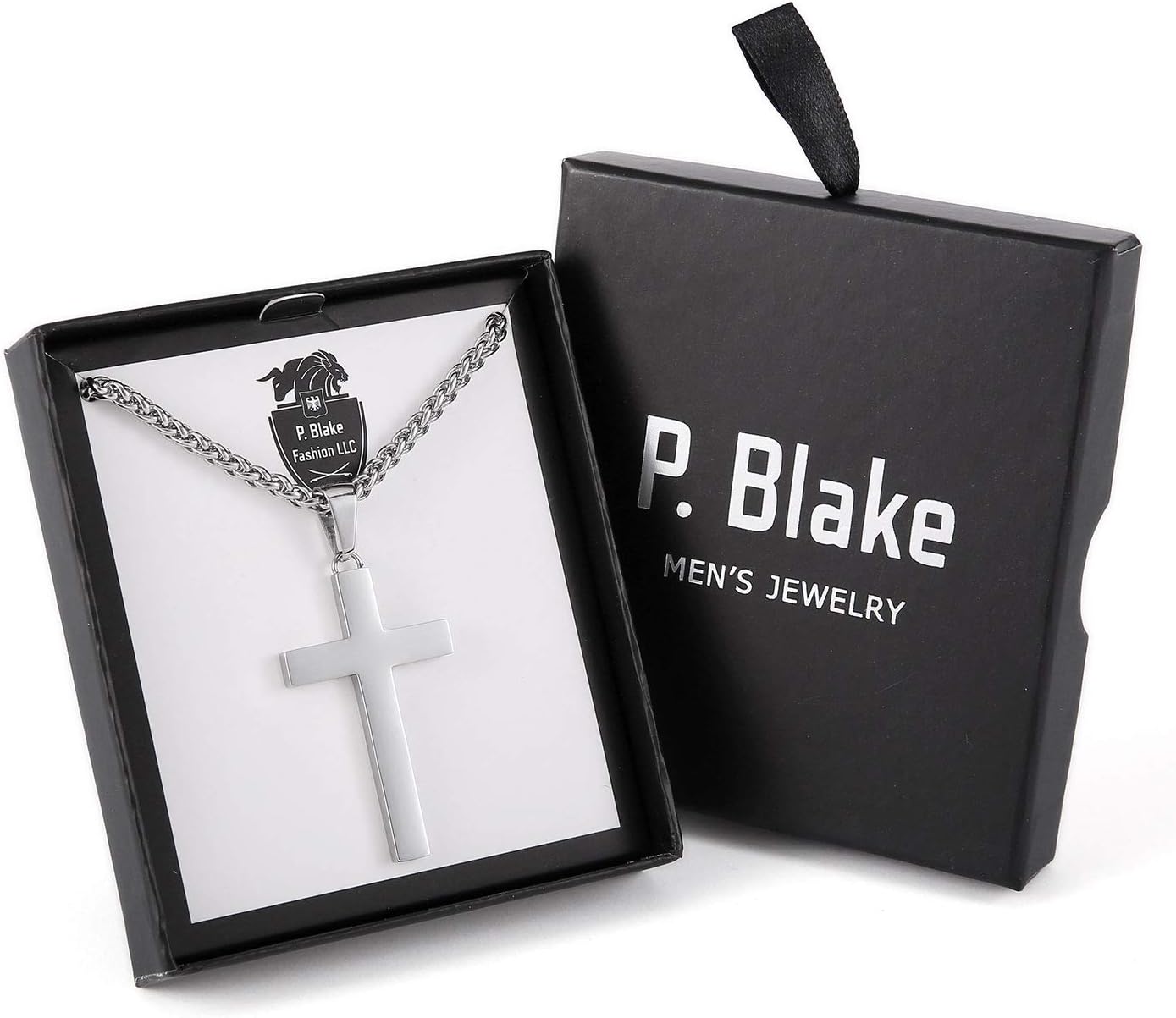 P. Blake Edelstahl Kreuz Anhänger Halskette für Männer Jungen, Christliches Kreuz Anhänger mit 61 cm Kette
