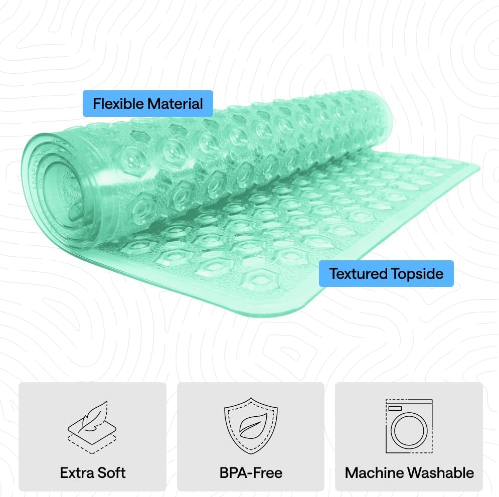 GORILLA GRIP Patentierte Badewannen-Duschmatte, Maschinenwaschbare Badewannenbodenmatte, Saugnäpfe und Abflusslöcher für saubere Wannen, Badezimmer-Essentials, 89x41 cm, Transparent