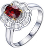 AMDXD 18K White Gold Rings for Girls, Flower Wedding Band for Women Red Ruby 0.76ct with White Diamond Womens Ring, 8, 18K white gold, cubic-zirconia