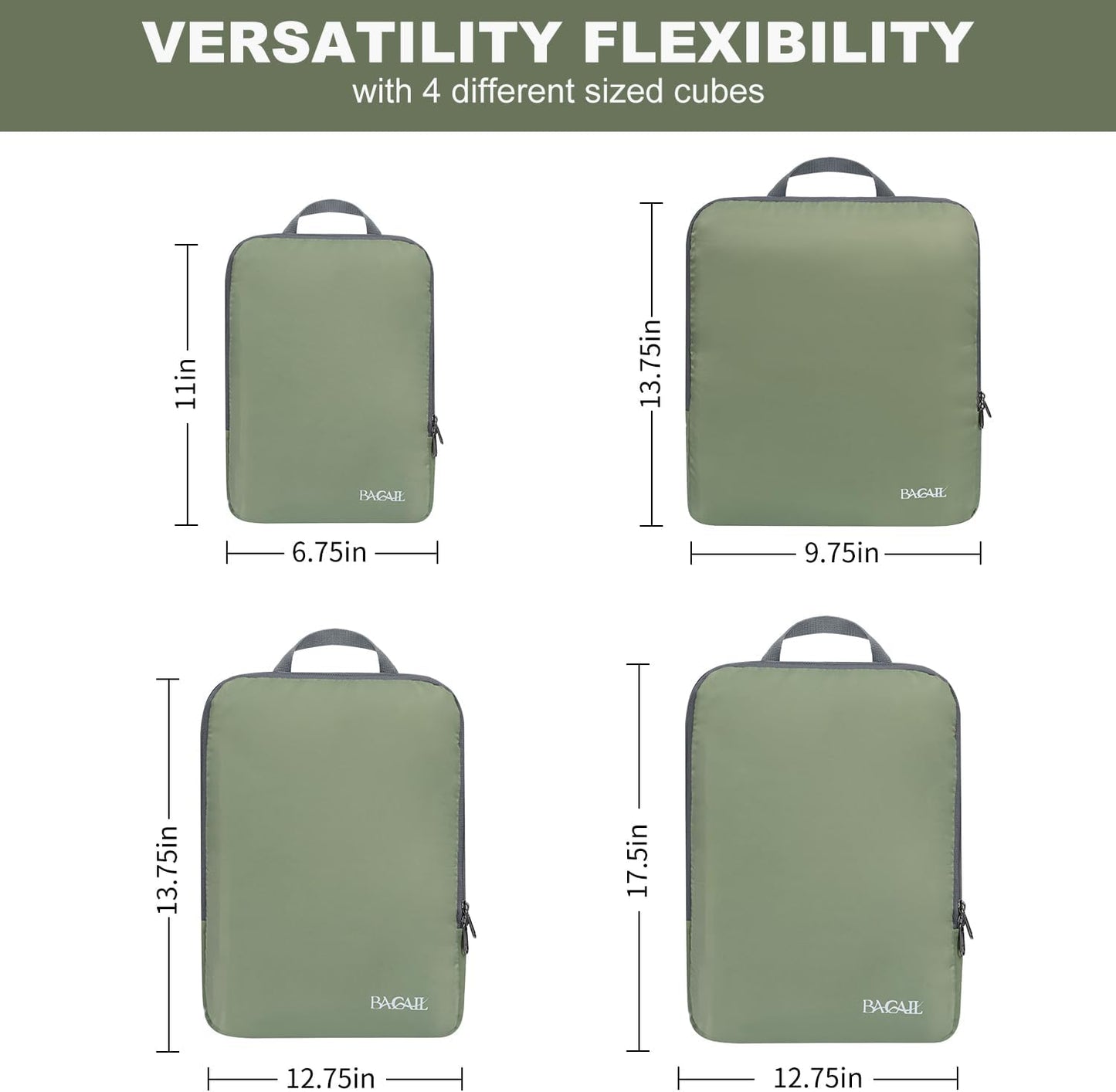 BAGAIL 4er-Set Kompressions-Packwürfel Reise-erweiterbare Packorganizer (Schwarz, 4er-Set)