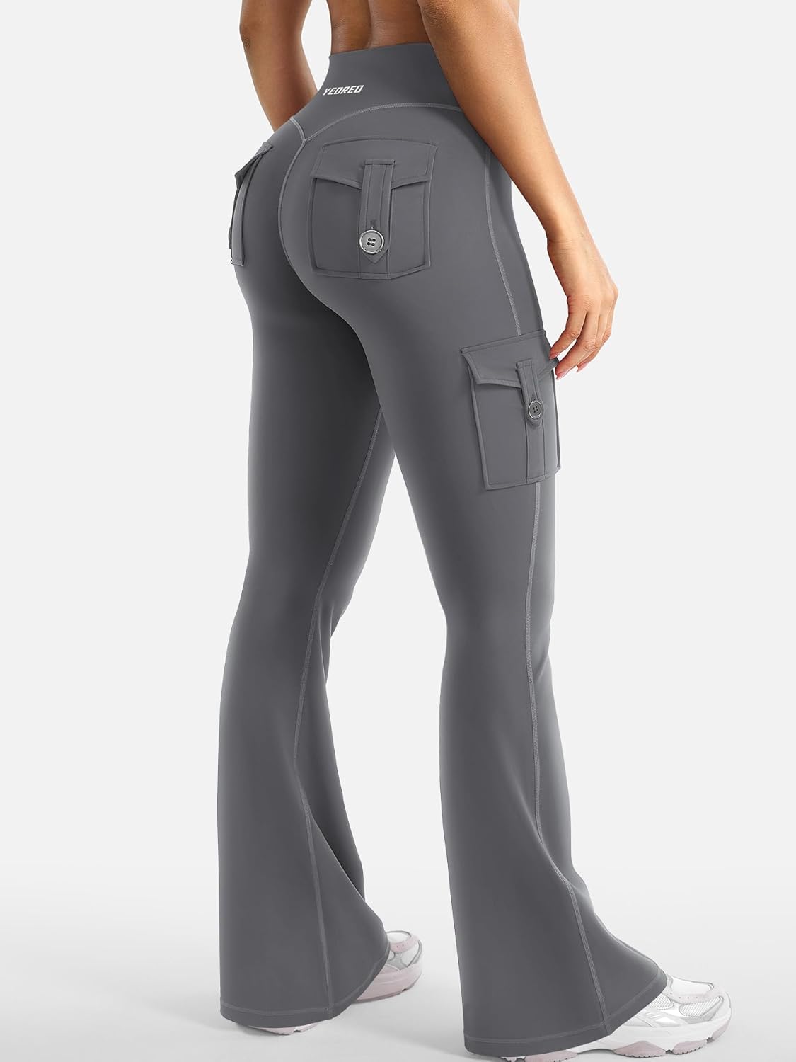 YEOREO CoreFlex Damen Workout Schlaghose Leggings mit Taschen Versteckter Scrunch High Waist Cargo Gym Yoga Leggings ohne Vorderseite
