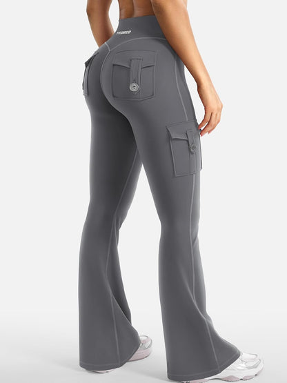 YEOREO CoreFlex Damen Workout Schlaghose Leggings mit Taschen Versteckter Scrunch High Waist Cargo Gym Yoga Leggings ohne Vorderseite
