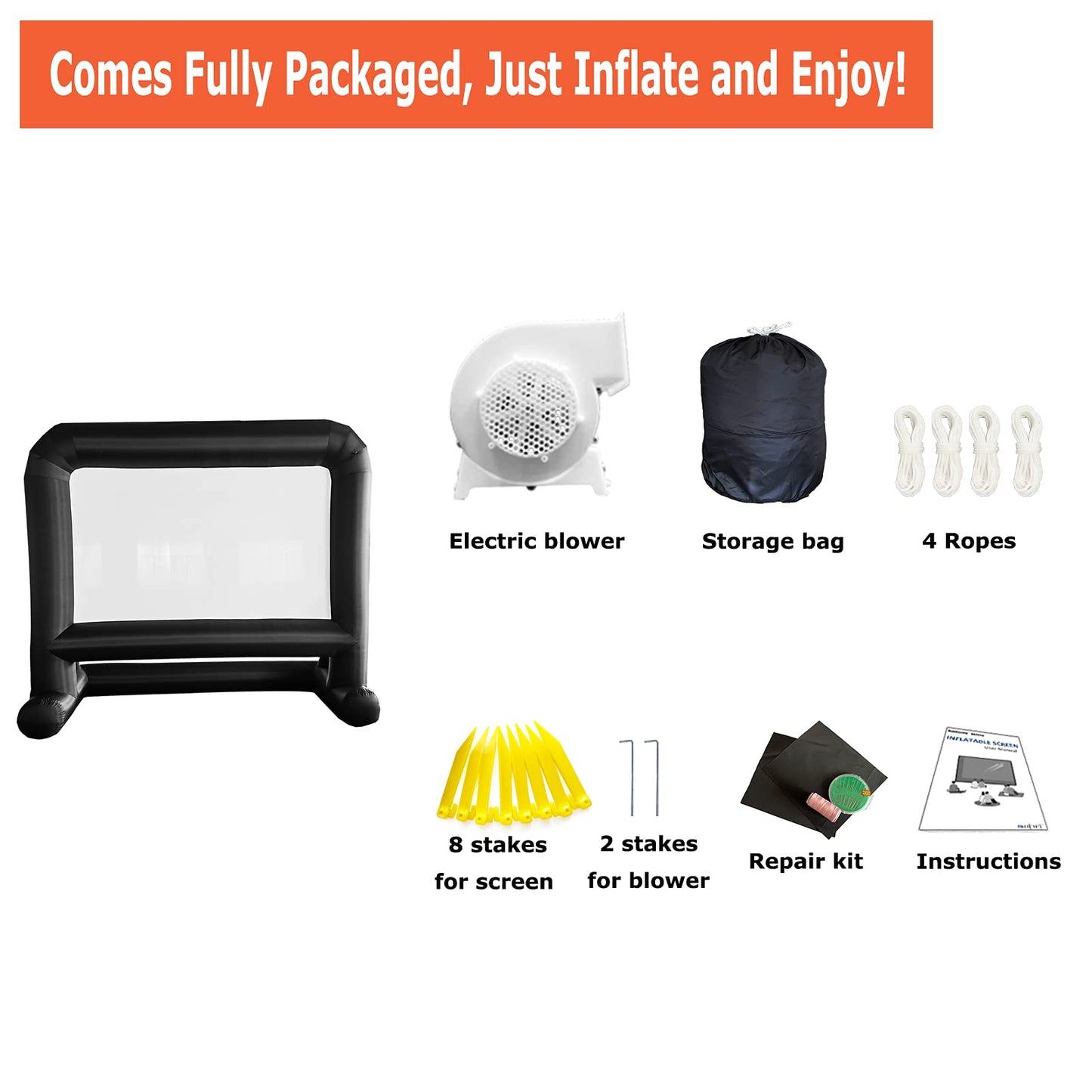 HuaKastro 14 FT Inflatable Projector Screen – One-Piece Design, Easy Setup Blow-Up Movie Screen with Quiet Fan, Ideal for Outdoor & Indoor Movie Nights, Backyard Events, and Parties (Stable Base)