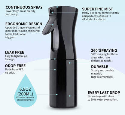 TANSHINE Kontinuierliche Haar Pflanze Mister Sprühflasche Fein Leer Klein Nebelsprühflaschen Nebelsprüher Wasser Alkohol Reinigungs Sprühnebel Flasche für Lockenhaar Styling Produkte,Pflanzen, 200ml,Klar