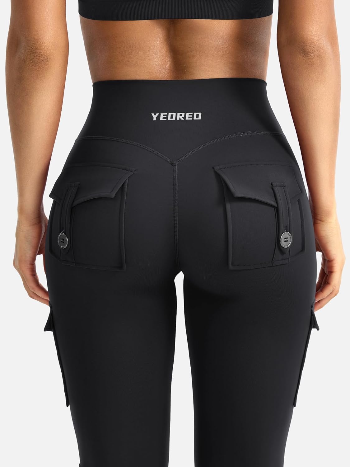 YEOREO CoreFlex Damen Workout Schlaghose Leggings mit Taschen Versteckter Scrunch High Waist Cargo Gym Yoga Leggings ohne Vorderseite