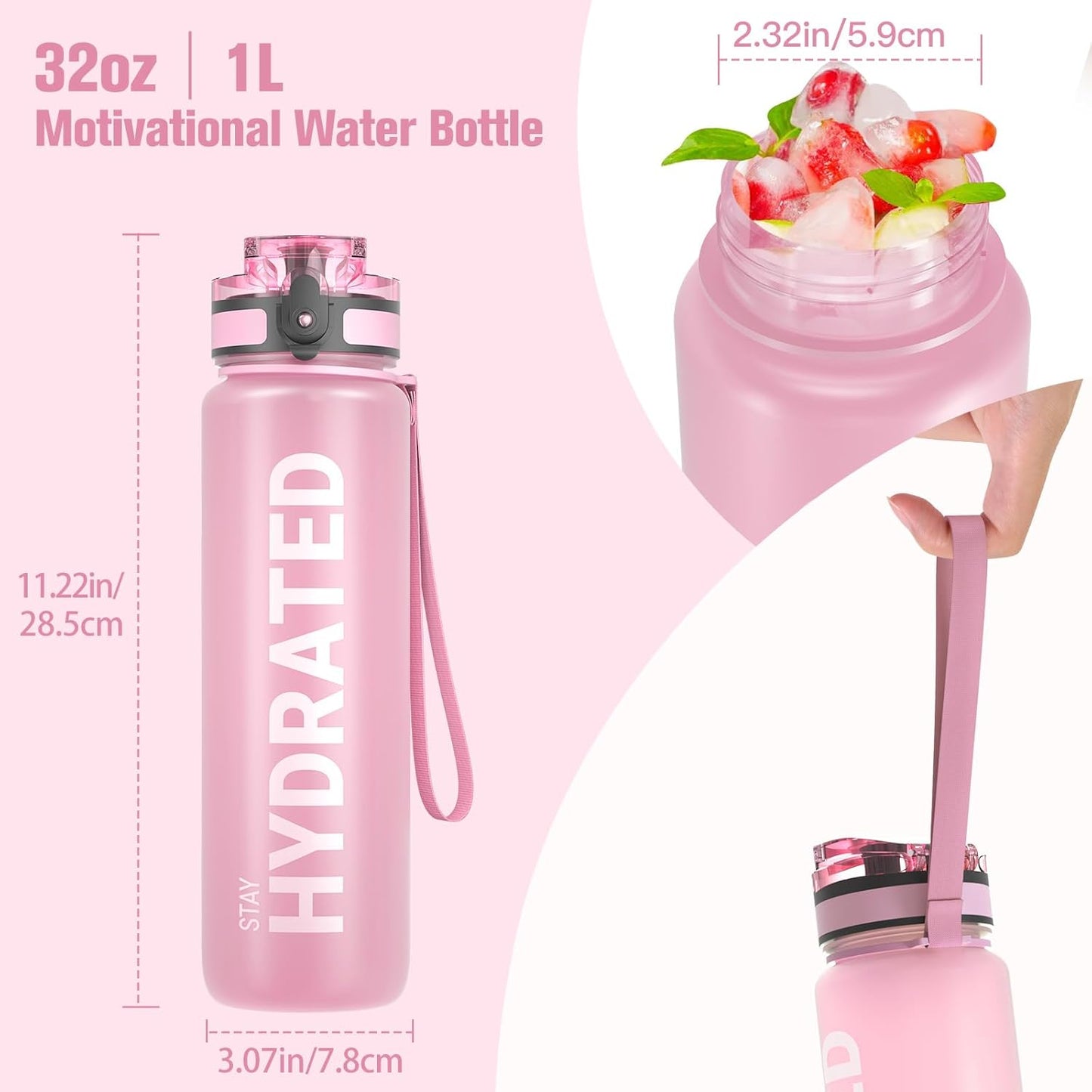 Sahara Sailor Trinkflasche, 950ml Motivations-Sportflasche mit Zeitmarkierung – Trinkzeiten – Tritan, BPA-frei, weite Öffnung auslaufsicher, Fast-Flow-Technologie mit Reinigungsbürste (1 Flasche)