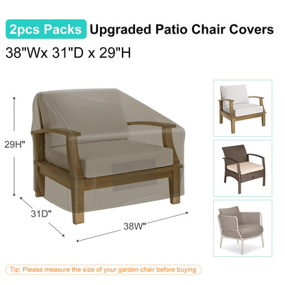 Patio Chair Covers for Outdoor Furniture Waterproof 2 Pack, Lawn Chair Covers 600D Heavy Duty Oxford Cloth, Large Covers for Lounge Lawn Deep Seat 38" W x 31" D x 29" H-Brown