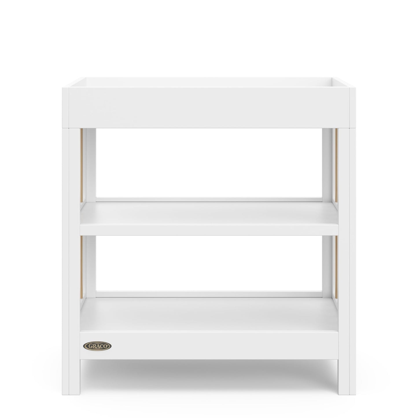 Graco Teddi Changing Table with Water-Resistant Changing Pad (Driftwood) - GREENGUARD Gold Certified, Includes Bonus Water-Resistant Changing Pad with Safety Strap, 2 Shelves, Easy-to-Match