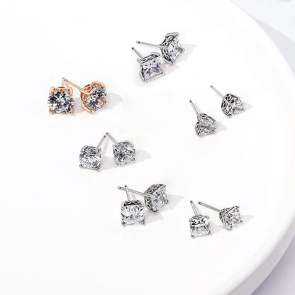 Amazon Essentials Yellow Gold Plated, Platinum or Rose Gold Plated Sterling Silver Infinite Elements Cubic Zirconia Stud Earrings | White, Blue, Green, or Pink Cubic Zirconia