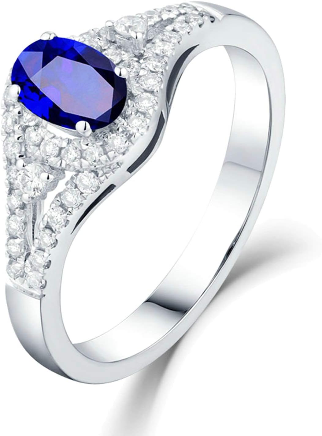 Aienid 18Ct White Gold Womens Ring Custom 0.51Ct Oval Blue Sapphire with White Diamond Wedding Rings for Women