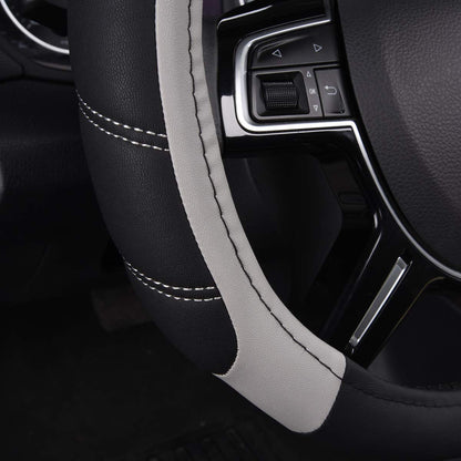 CAR PASS Line Rider Mikrofaser-Leder Sportlicher Lenkradbezug Universal Passend für 95% LKW, SUV, PKW, 36,8-38,1 cm Rutschfest Sicher Bequem Design (Schwarz-Grau)