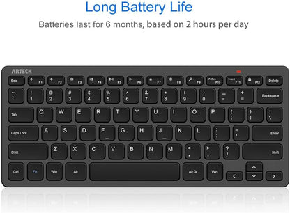 Arteck 2.4G kabellose Tastatur, ultraflache und kompakte Tastatur mit Media-Hotkeys für Computer, Desktop-PC, Laptop, Surface, Smart TV und Windows 11/10/8/7, Schwarz