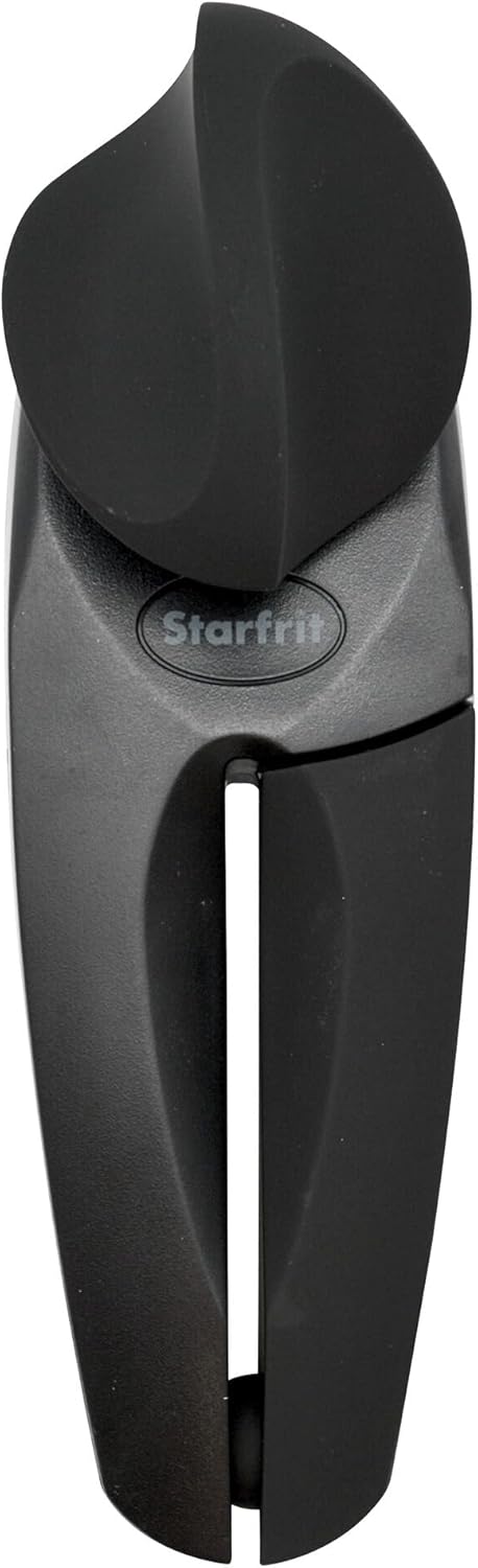 Starfrit MightiCan Can Opener - Safe - Holds Lid and Leaves No Sharp Edges on Lid - 3 Year Warranty - Comfort Grip - Heavy Duty Non-Slip Knob - Black
