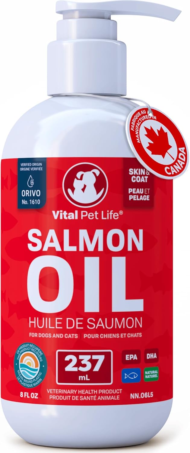 Salmon Oil for Dogs 237 mL - Healthy Skin & Coat, Fish Oil, Omega 3 EPA DHA, Liquid Food Supplement for Pets, All Natural, Supports Joint & Bone Health, Natural Allergy & Inflammation Defense