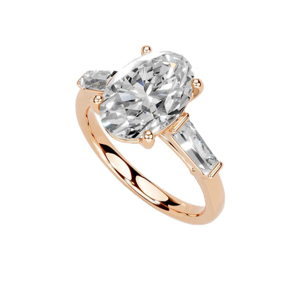 Oval Cut Lab Grown Diamond IGI Certified 4 Prong Baguette Accent Engagement Anniversary Wedding Ring in 14K Gold, Platinium for Women (1.0-5.0 Ct, F-G Color, VS1-VS2 Clarity)