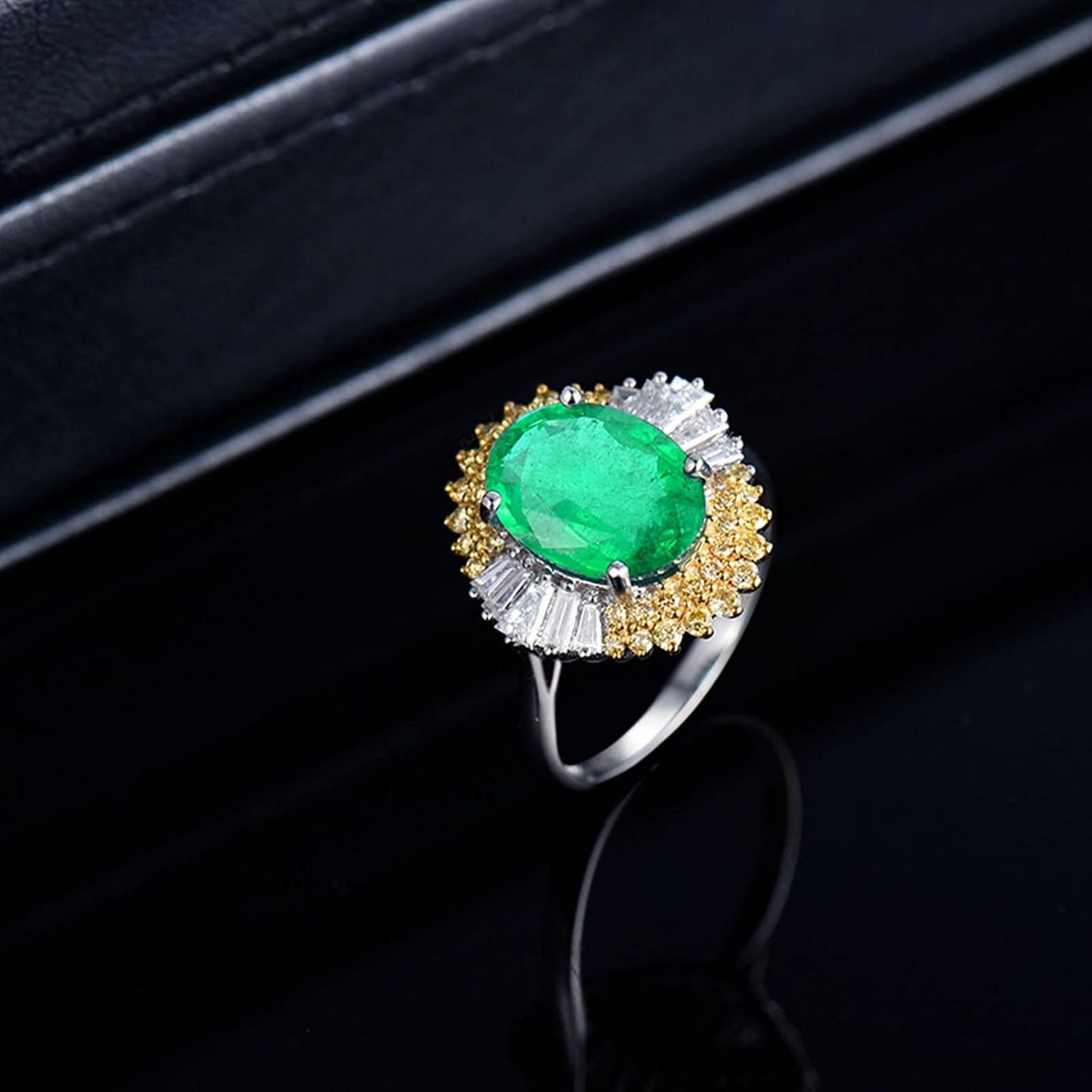 18K White Gold Ring 2.66ct Oval Shape Emerald with 0.74ct Diamond Engagement Rings for Girls