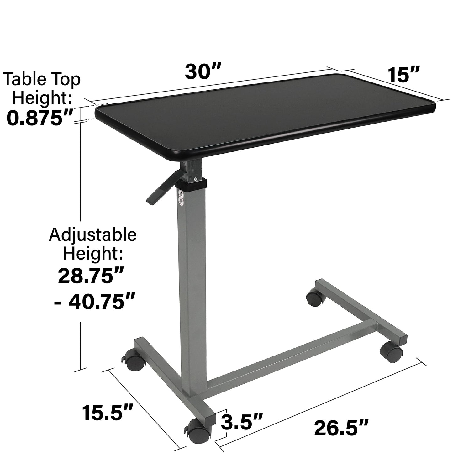 Vaunn Medical Cart Pneumatic Adjustable Overbed Table with Wheels – Rolling Bedside Table for Hospital, Portable Standing Cart & Laptop Desk for Bed, Couch, Wheelchair