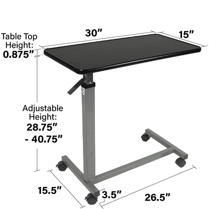 Vaunn Medical Cart Pneumatic Adjustable Overbed Table with Wheels – Rolling Bedside Table for Hospital, Portable Standing Cart & Laptop Desk for Bed, Couch, Wheelchair