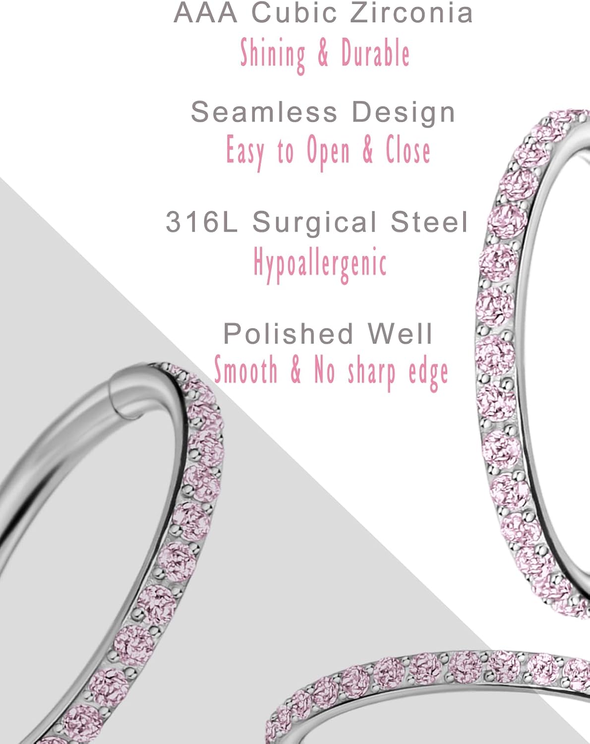 TDEBA Conch Piercing Schmuck, 316L Chirurgenstahl Segment Nasenring, CZ Knorpel Ohrringe, Lippenring, Segment Helix Rook Nahtloser Clicker Piercing Schmuck