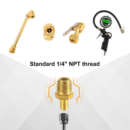 2pcs Brass Air Inflator Adapter, 1/4" NPT (M) to Standard Valve for Schrader (M) Tire Inflator Connector for Auto Tyre Valve Adapter for Presta Air Compressor Portable Air Hose Air Chuck