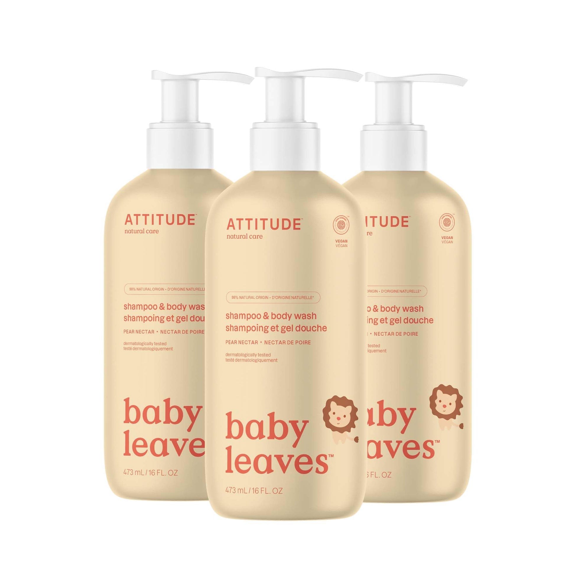 ATTITUDE Baby 2-in-1 Shampoo and Body Wash, Made in Canada, EWG Verified, Dermatologically Tested, Vegan, Pear Nectar, 473 mL