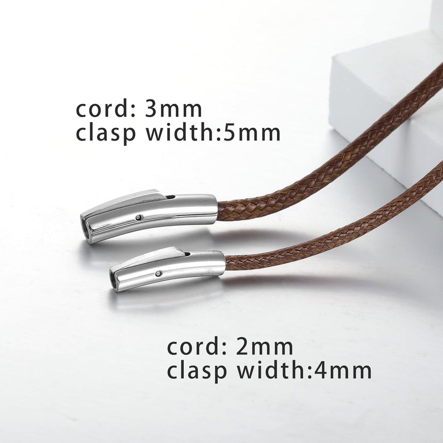 2mm 3mm Lederkette mit robustem Edelstahl-Karabinerverschluss, geflochtene Wachsschnur in Schwarz/Braun für Damen und Herren zum Basteln von Anhängern, Länge 40 45 50 55 60 65 70 75 cm