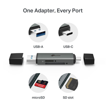 TP-Link SD Card Reader, High-Speed USB 3.0 to SD & microSD Card Reader, Aluminum Dual Slot Memory Card Reader for Laptop & More, Supports 2TB SD/SDHC/SDXC/microSD/microSDHC/microSDXC/TF Cards (UA430)