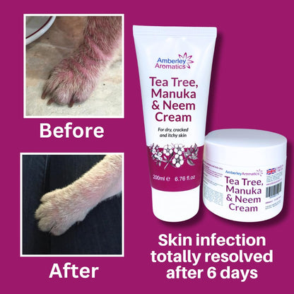 Tea Tree, Manuka & Neem Cream 350ml - Antibacterial, Anti-fungal, Antiseptic, Anti-Itch, Dry, Chapped & Cracked Skin, Eczema, Psoriasis, Jock Itch, Fungal infections. Fast Effective Relief
