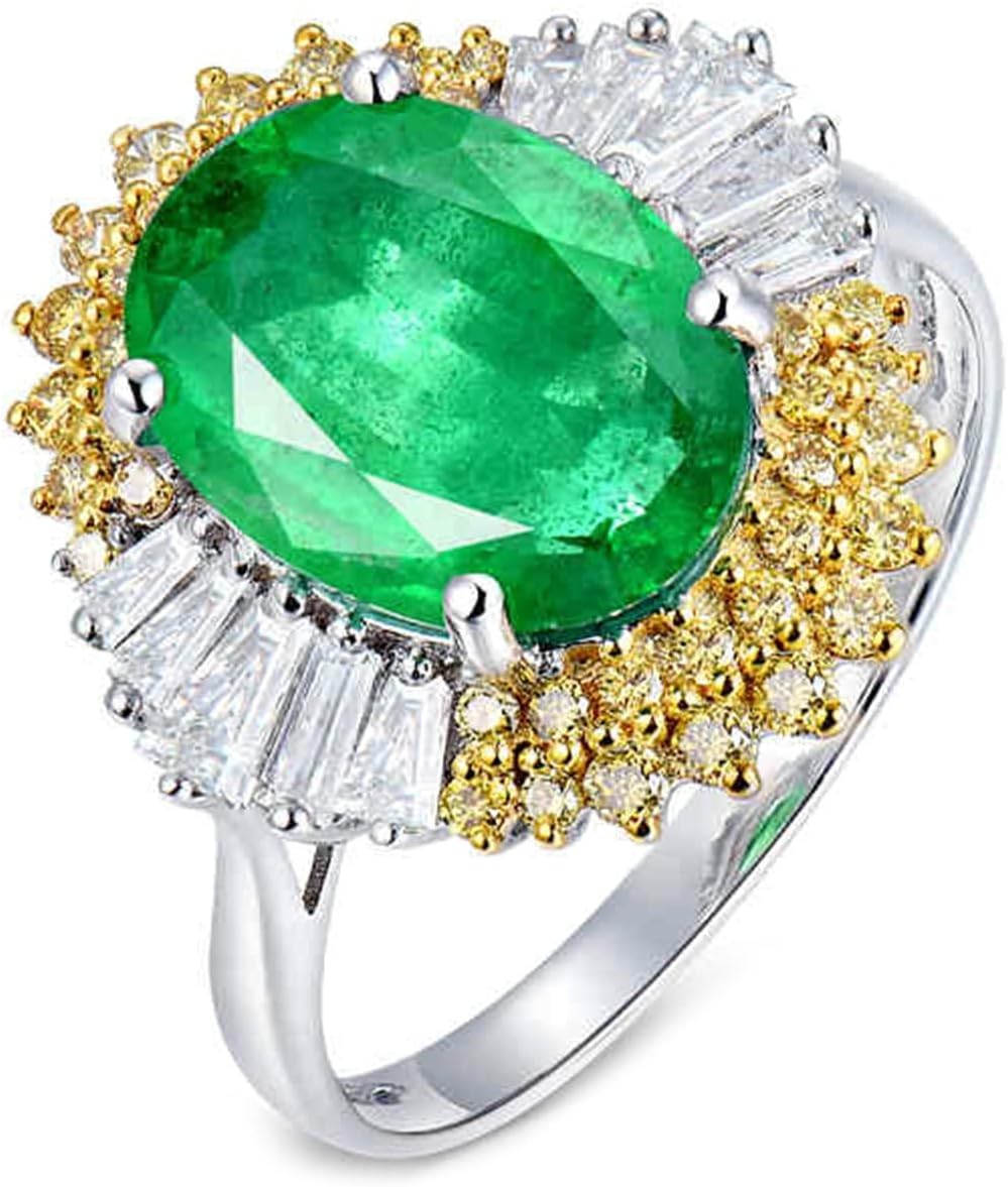18K White Gold Ring 2.66ct Oval Shape Emerald with 0.74ct Diamond Engagement Rings for Girls
