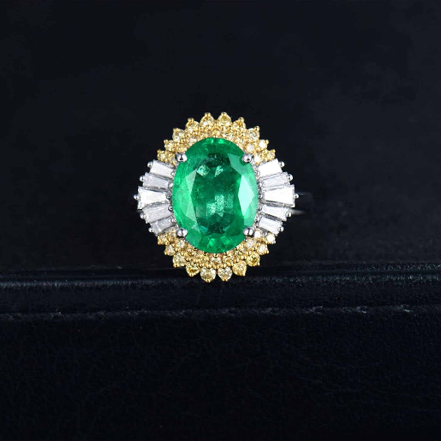 18K White Gold Ring 2.66ct Oval Shape Emerald with 0.74ct Diamond Engagement Rings for Girls