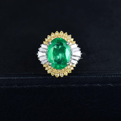 18K White Gold Ring 2.66ct Oval Shape Emerald with 0.74ct Diamond Engagement Rings for Girls