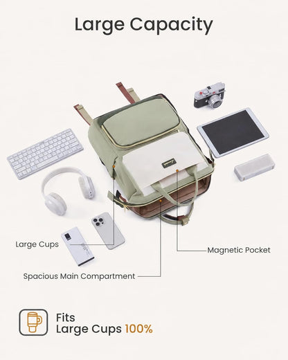 LOVEVOOK Laptop Backpack for Women with Giant Tumbler Holder Pocket, 15.6 inch Travel Work Bag Purse for Nurse Teacher, Waterproof Casual Daypack Bookbag for College Business