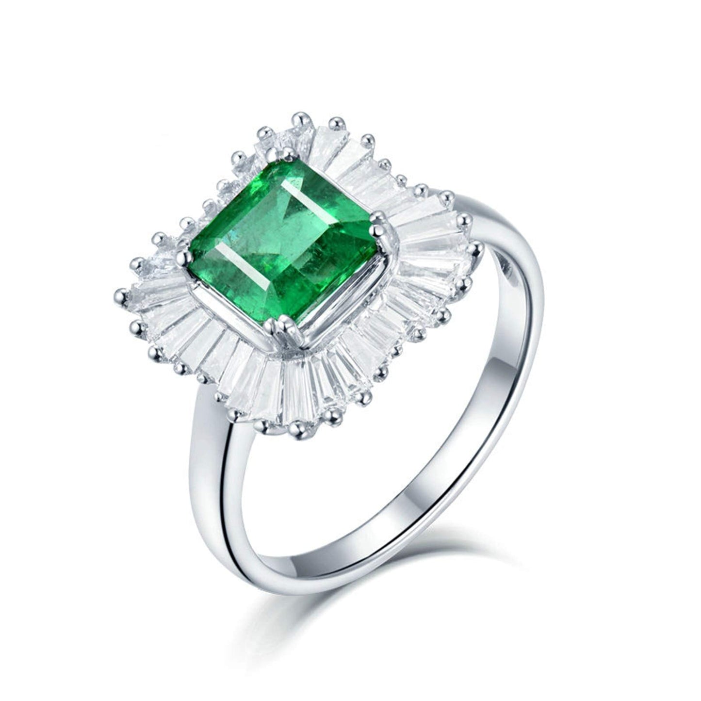 AmDxD White Gold Rings for Women, Anniversary Ring for Wife Halo Ring 1.5ct Emerald with 0.73ct Diamond Birthday Gifts | Valentine Gifts