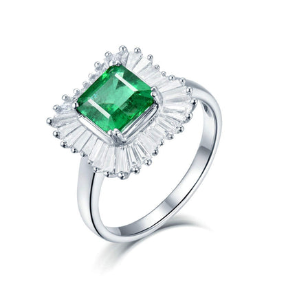 AmDxD White Gold Rings for Women, Anniversary Ring for Wife Halo Ring 1.5ct Emerald with 0.73ct Diamond Birthday Gifts | Valentine Gifts
