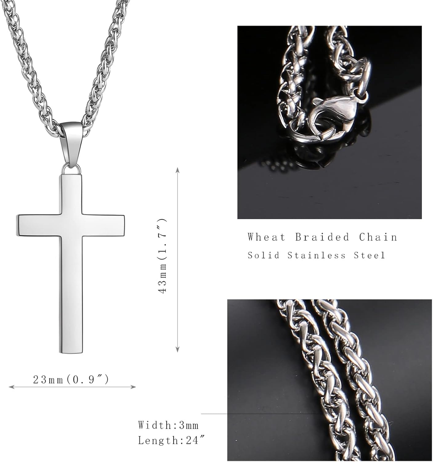 P. Blake Edelstahl Kreuz Anhänger Halskette für Männer Jungen, Christliches Kreuz Anhänger mit 61 cm Kette
