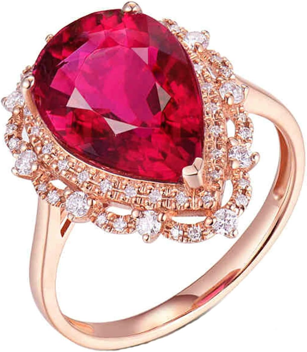 18K Rose Gold Ring 4ct Pear Shape Tourmaline with 0.28ct Diamond Engagement Rings for Girls