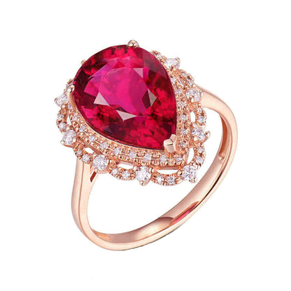 18K Rose Gold Ring 4ct Pear Shape Tourmaline with 0.28ct Diamond Engagement Rings for Girls