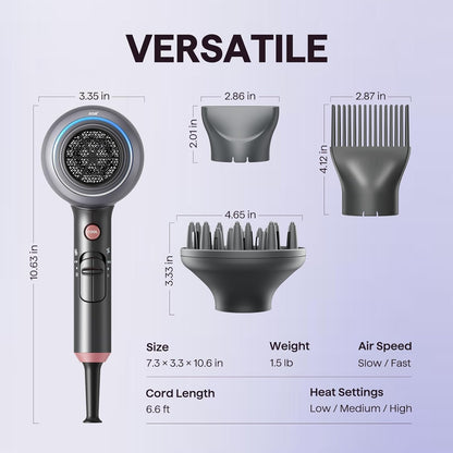 Wavytalk Ionen-Haartrockner mit Diffusor und Zentrierdüse, leichter leiser Föhn, leistungsstarker 1875-Watt-Motor für geschmeidiges und schnelles Trocknen der Haare, Rosenpink