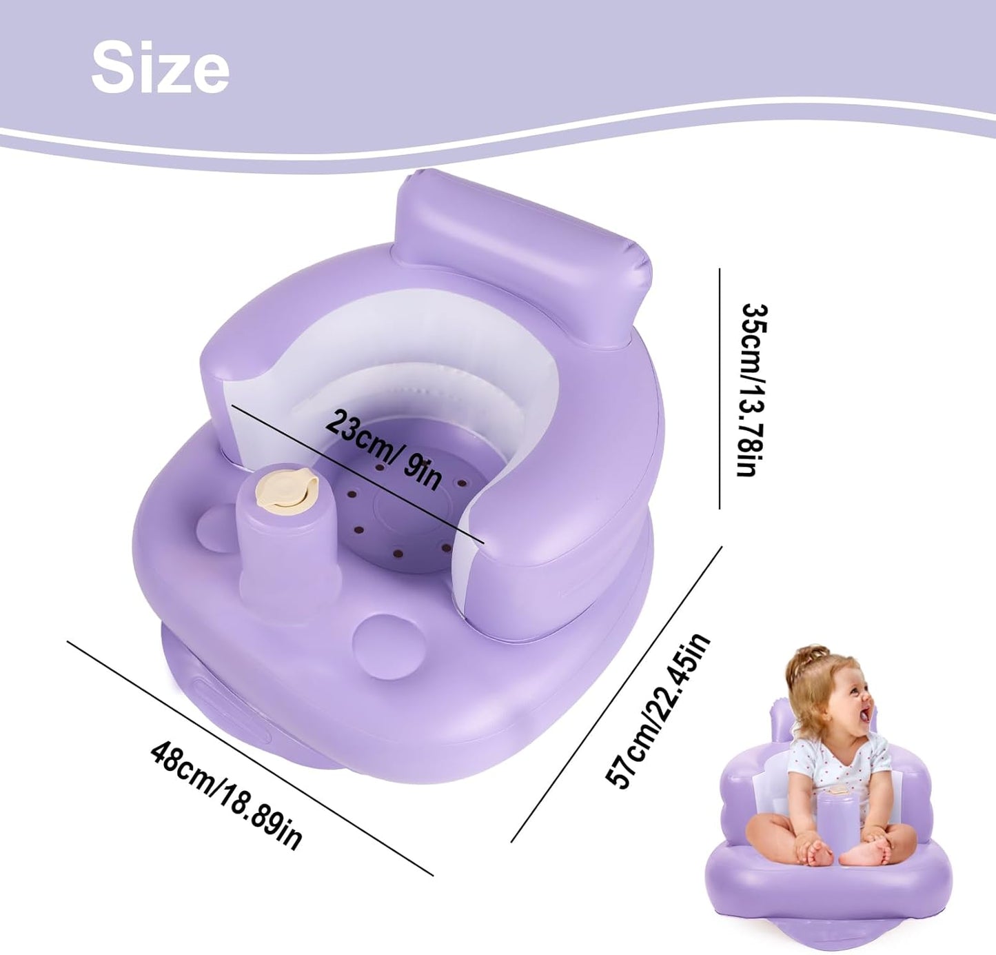 Aufblasbarer Babysitz, aufblasbarer Babystuhl für Babys ab 3 Monaten, aufblasbarer Sommerstuhl mit integrierter Luftpumpe, Baby-Bodensitz zum Sitzenlernen, Spielen, Campen, Orange