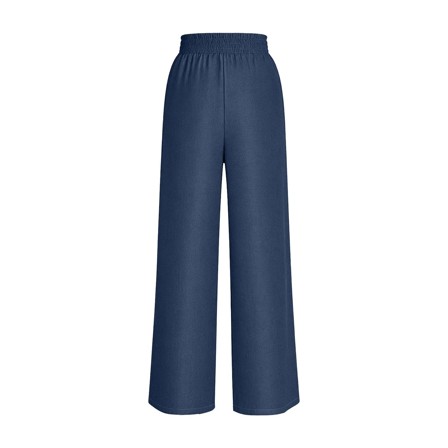 Bequeme Jeans für Damen Sommer Elastische High-Waist Fließende Weite Reisehose Trendige Palazzo Hose Weite Beinhose Dunkelblau