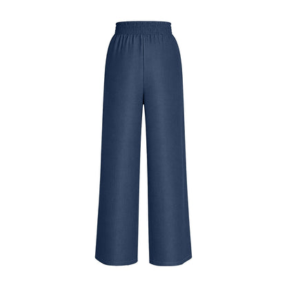 Bequeme Jeans für Damen Sommer Elastische High-Waist Fließende Weite Reisehose Trendige Palazzo Hose Weite Beinhose Dunkelblau